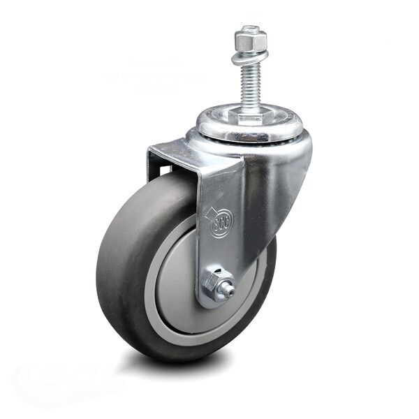4 Inch Thermoplastic Rubber Wheel Swivel 3/8 Inch Threaded Stem Caster SCC